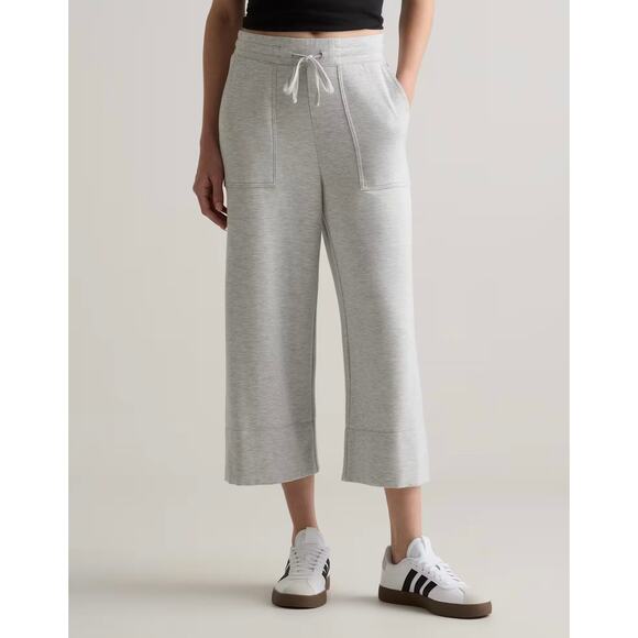 Quince SuperSoft Fleece Cropped Wide Leg Pants in Heather Grey Size Small - Picture 1 of 4